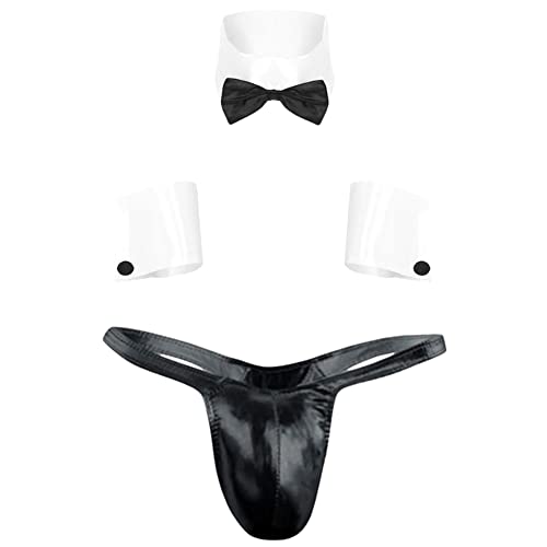 JFAN Tangas Hombre suspensorio Ropa Interior Hombre Sexy Lenceria Men's Carnival Bow Tie Cuffs Tangas Negro Talla única