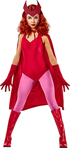 Rubies Disfraz Wanda Maximoff para mujer, Jumpsuit, capa, accesorios para los brazos y tocado. Oficial Marvel, para Carnaval, Navidad, Cumpleaños, Fiestas y Halloween.