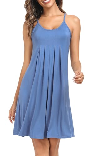 Vlazom Camisón de Mujer Cami Chemise Sleepwear Ropa de Dormir Lencería Suave para Las Mujer (S,Azul)