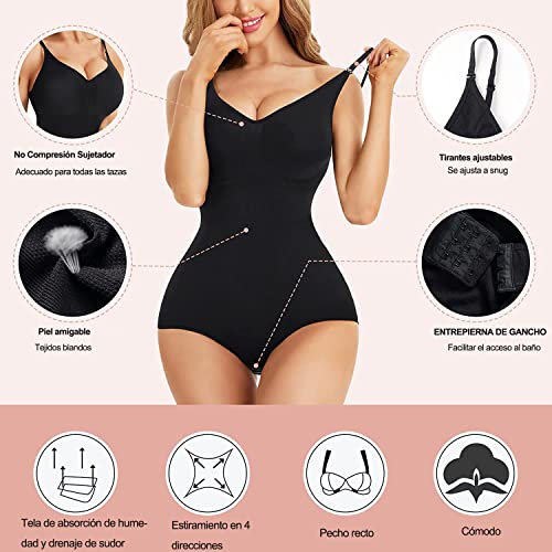 Gotoly Bodies Moldeadores para Mujer Bodysuit Shapewear Body Reductor Lencería Moldeadora Control de Abdomen Posparto Body Reductoras Colombianas Sin Costuras (M/L, Negro)