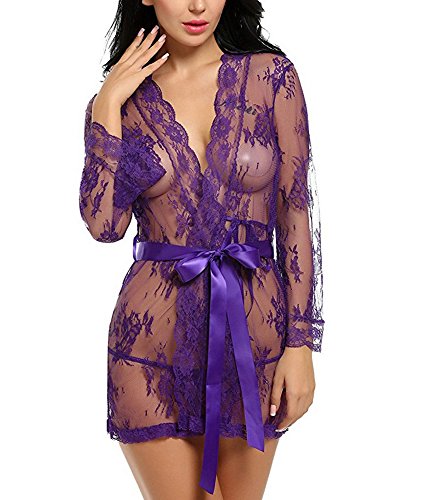 UMIPUBO Mujer Ropa de Dormir Conjunto Sexy Lingerie Transparente Lace Lenceria Erotica Babydoll Ropa Interior (púrpura, M)